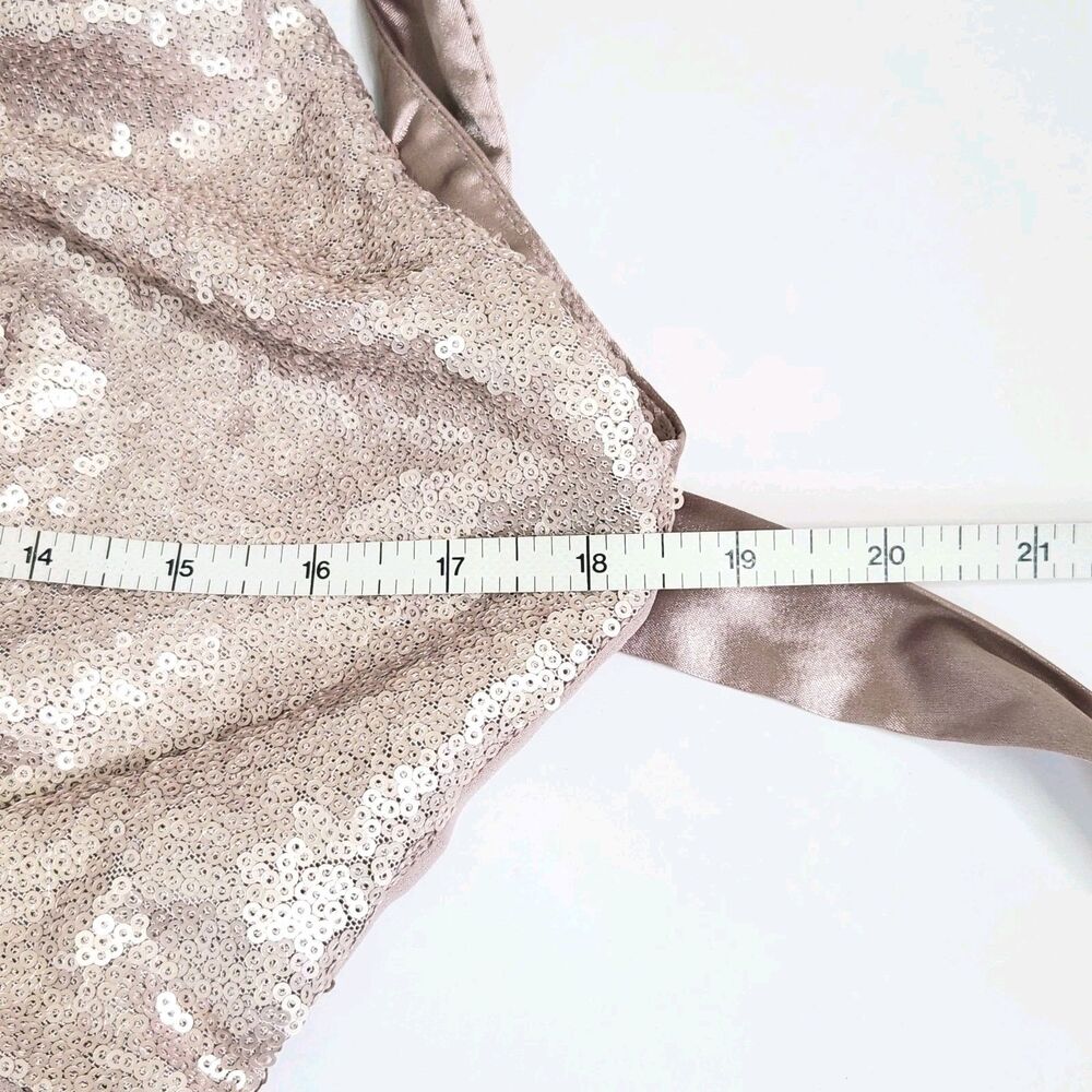 Little Mistress Pink Sequin Wrap Pleated Midi Dress Strappy Back US 8 Balletcore - Picture 10 of 12